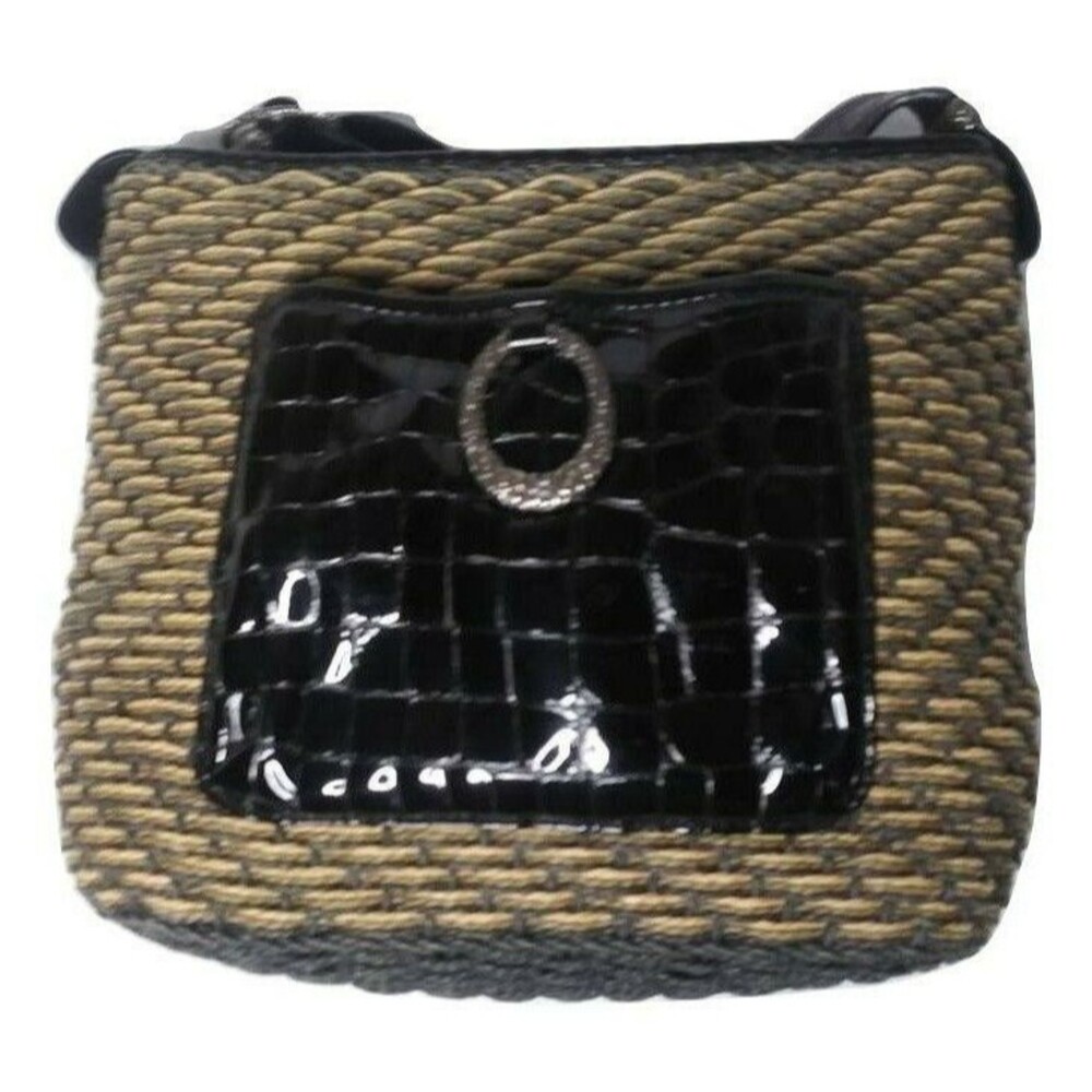 Vintage Brighton Straw Hobo Shoulder Bag Leather Trim Beige & Brown Purse - Picture 6 of 9
